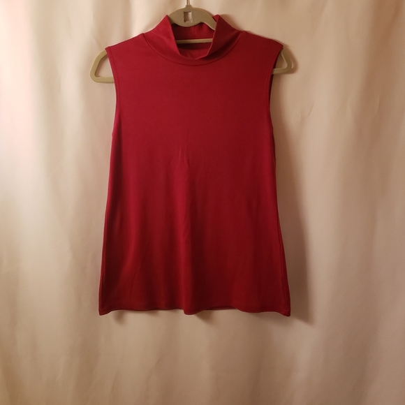 Vintage, Croft & Barrows Red Fine Knit Sleeveless Mock Turtleneck - Picture 3 of 6